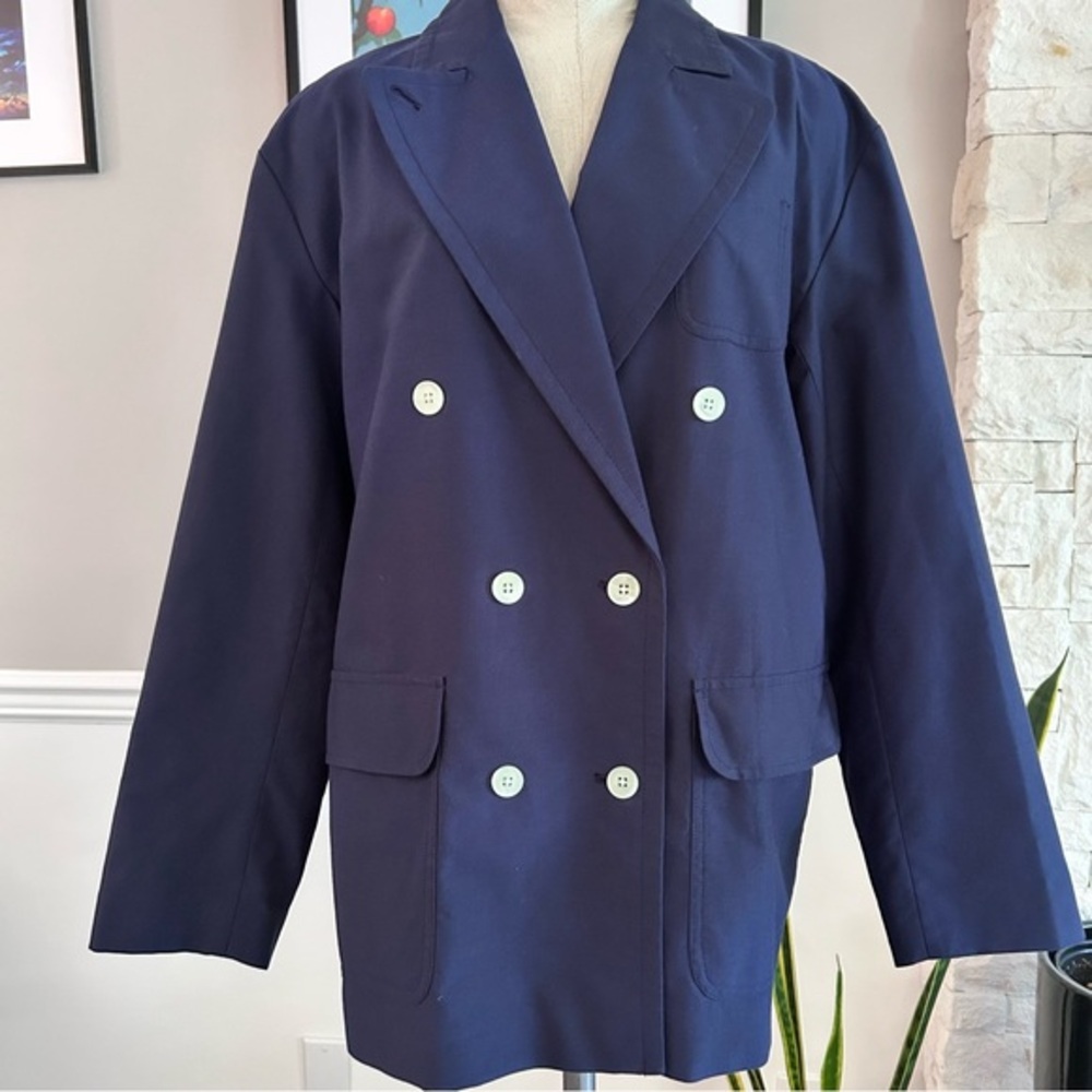 Alex Mill Navy Blue Blazer Double Breasted White Buttons Nautical Preppy Size S